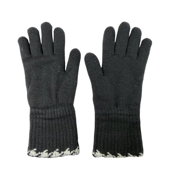 Women’s Black Knit Gloves with Houndstooth Cuffs – Fleece Lined - Picture 3 of 5